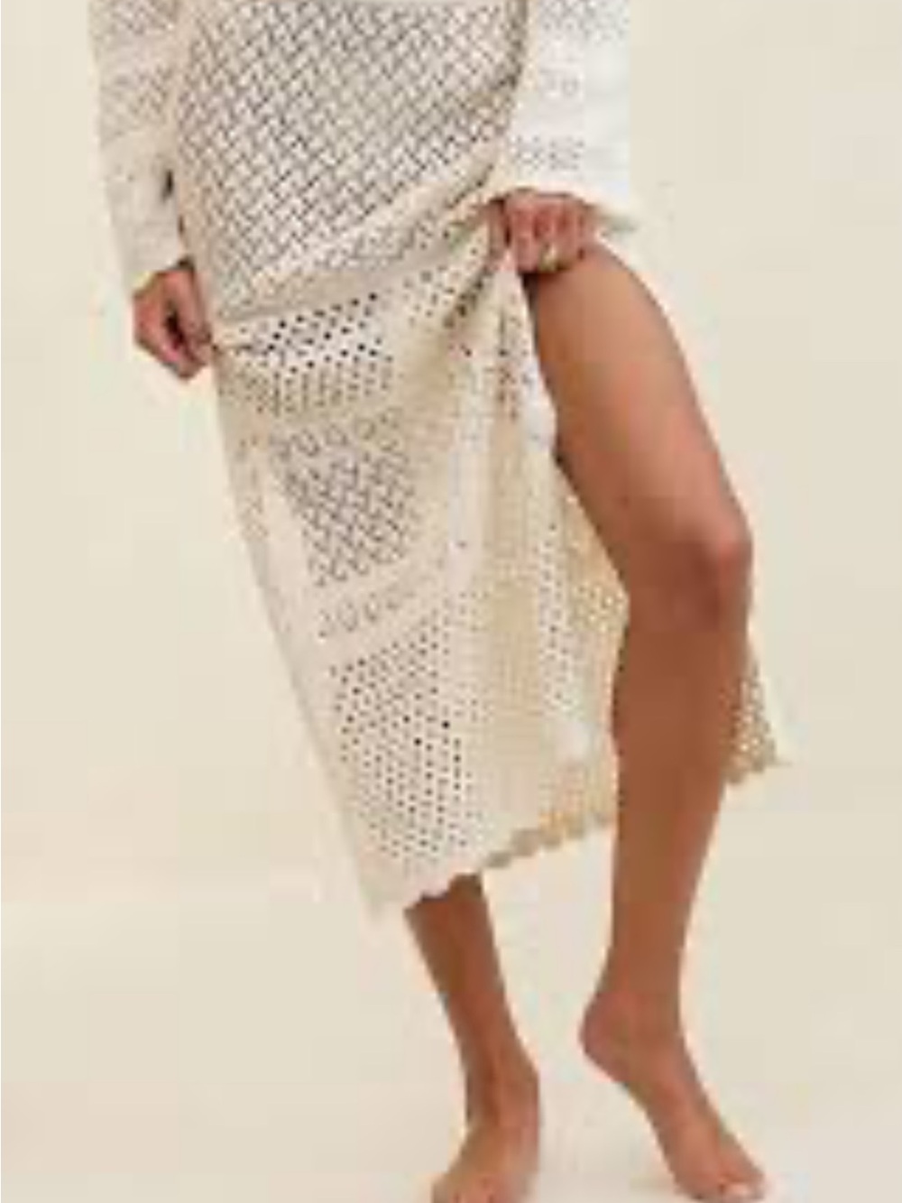 aerie Cream Crochet Midi Skirt with Side Slits Medium NWT